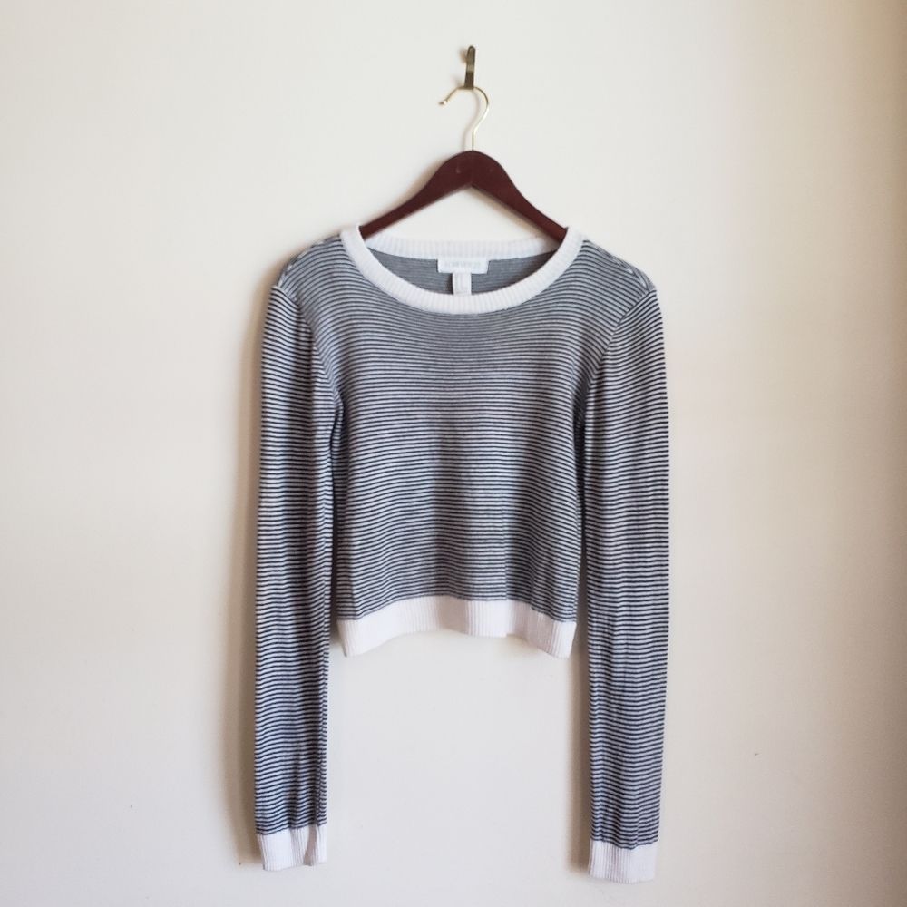 F21 Cropped Crewneck Striped Sweater M